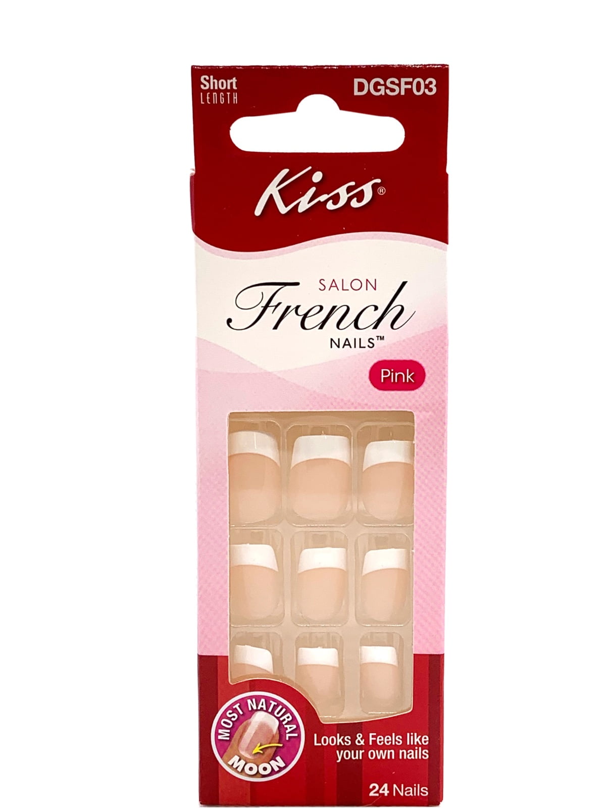 KISS Nails Salon French Manicure PINK Short Square Glue-On Nails DGSF03