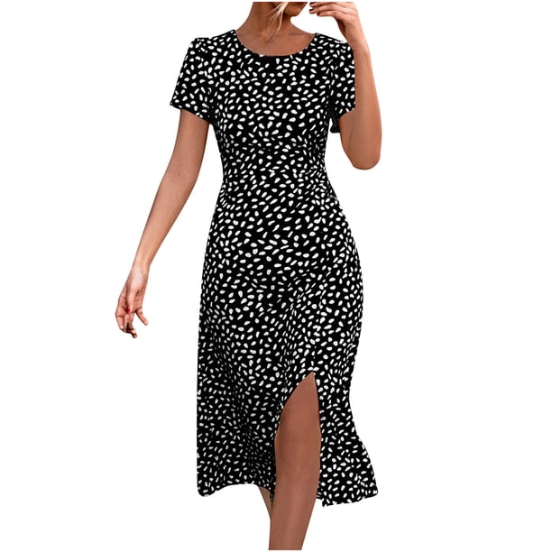 Vestido sexy de manga corta con estampado sin espalda informal de verano para mujer a la moda Fridja qw2833
