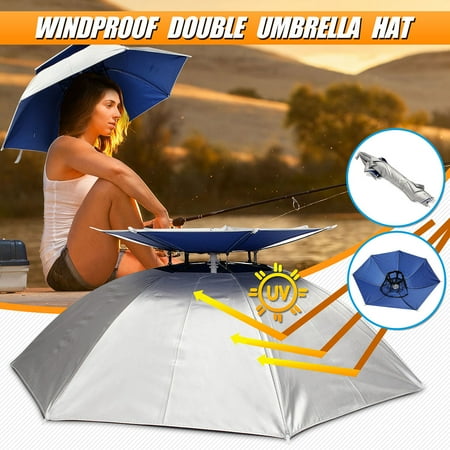 Portable Sun & Rain Umbrella Hat,Lightweight Outdoor Headwear Umbrella Hat Cap,Double Layer Foldable Umbrella Hat for Golf Fishing Camping,Hand Free,UV Protection