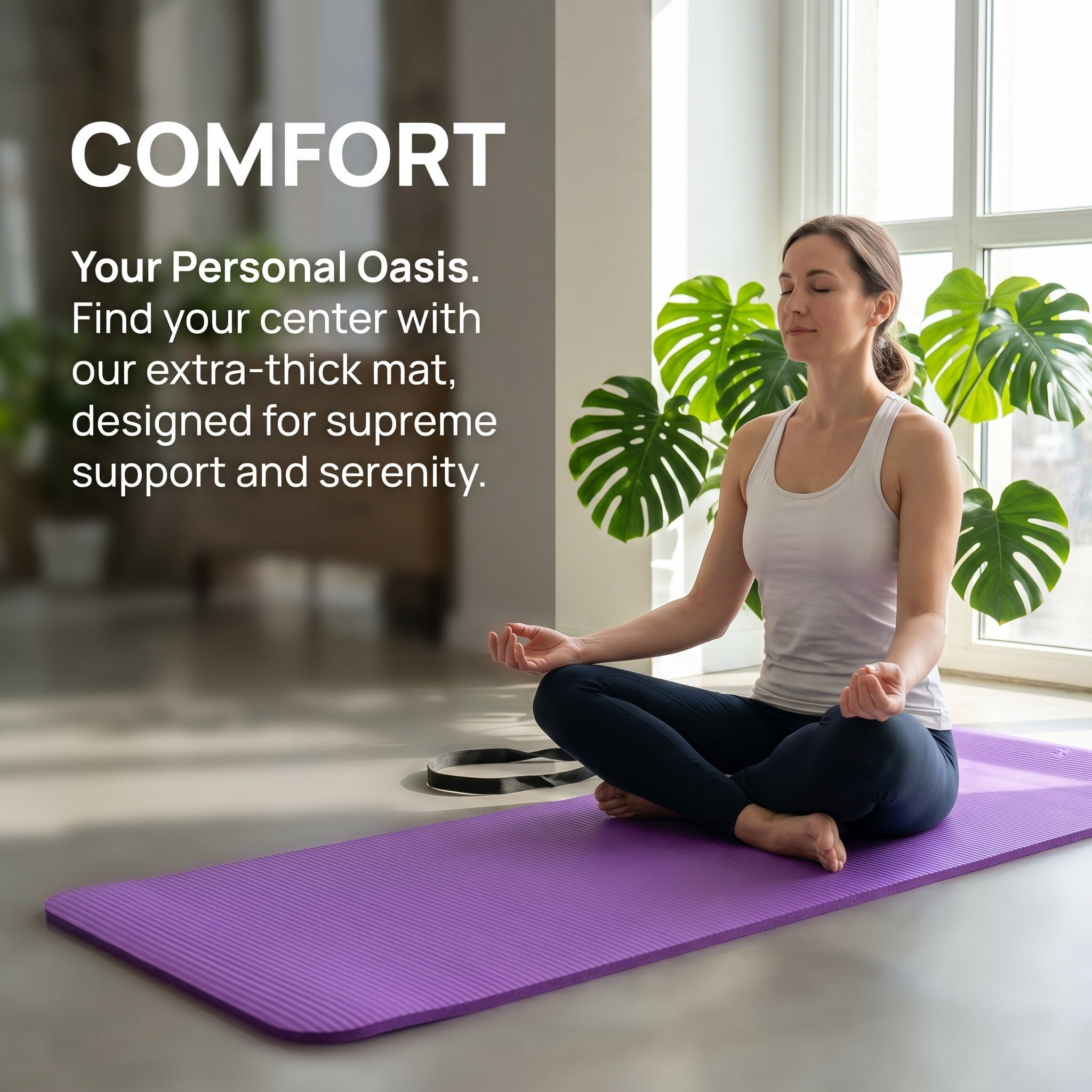ZHANGJIA 71x24 Inches Extra Thick Yoga Mat 1-Inch High-Density Foam – Roll-Up Exercise Pad with Double-Sided Non-Slip Surface and Carrying Strap for Pilates and Home Workouts Purple