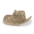 thumbnail image 3 of Sombrero de paja de malangrass con ala tejida a mano para primavera y verano, sombrero de vaquero de estilo étnico hueco tejido en stock, sombrero tibetano transfronterizo, 3 of 6