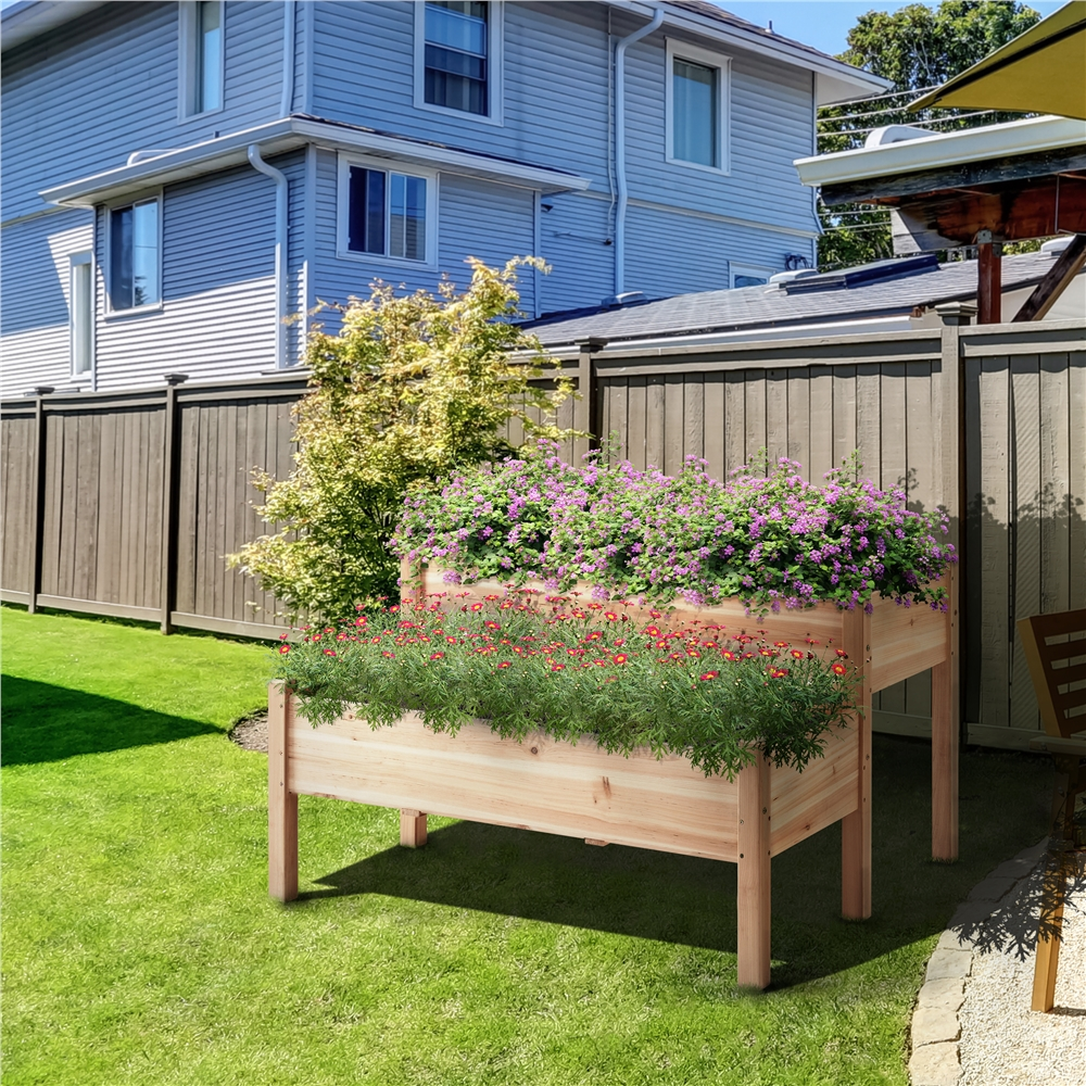 Renwick 2-tier Elevated Wooden Planter Box for Garden Yard Patio, Wood