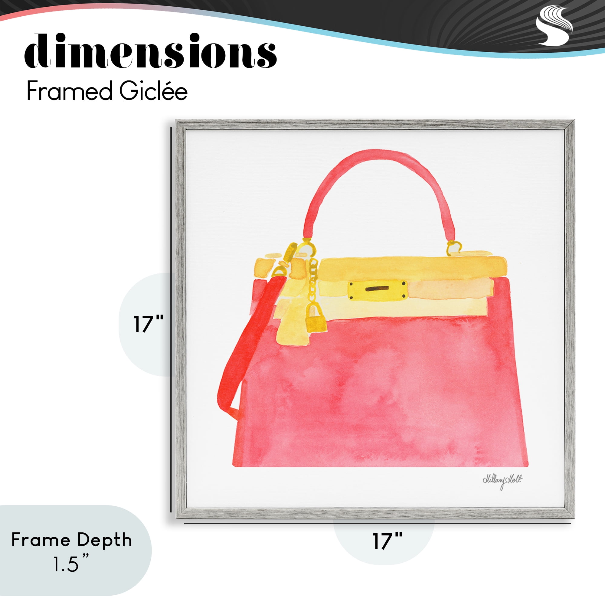 Stupell Industries Elegant Coral Handbag Gray Framed Giclee Art, design by Hillary Holt