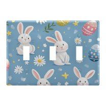 Yayeee Toggle Light Switch Wall Plate 3-Gang 6.37"x4.48" Decorative Outlet Cover, Cartoon Easter Bunnies