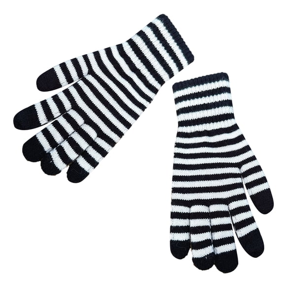 Touchscreens Gloves Stretch Knitted Gloves Warm Windproof Black White Stripe Mittens For Men and Women