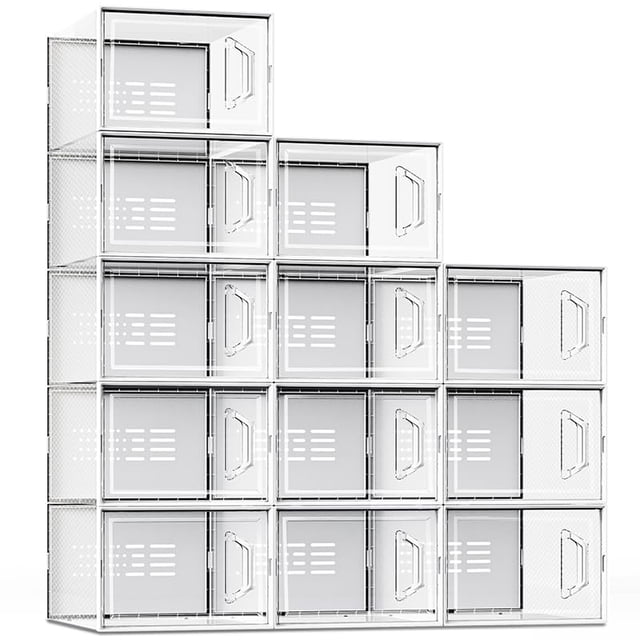 Caja de almacenamiento de zapatos XL para tamaño 14, organizador apilable de plástico transparente para clóset, ahorrador de espacio, contenedores par