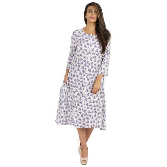 Bimba Printed Flared Midi Dress For Women Rayon Crepe Casual Summer Dress