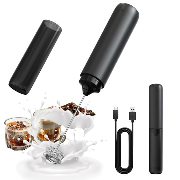 USB Rechargeable Milk Frother, Dual Whisk Handheld Frother for Coffee Latte Matcha, Compact Electric Drink Mixer, Kitchen Essential, Black