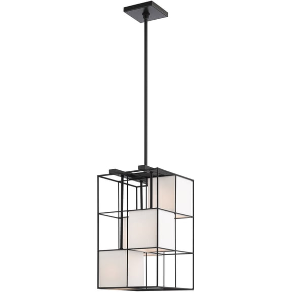 10.5 Sq. inch 4 Light Black Pendant Chandelier with Hand Crafted Off White Fabric Hardback Shade