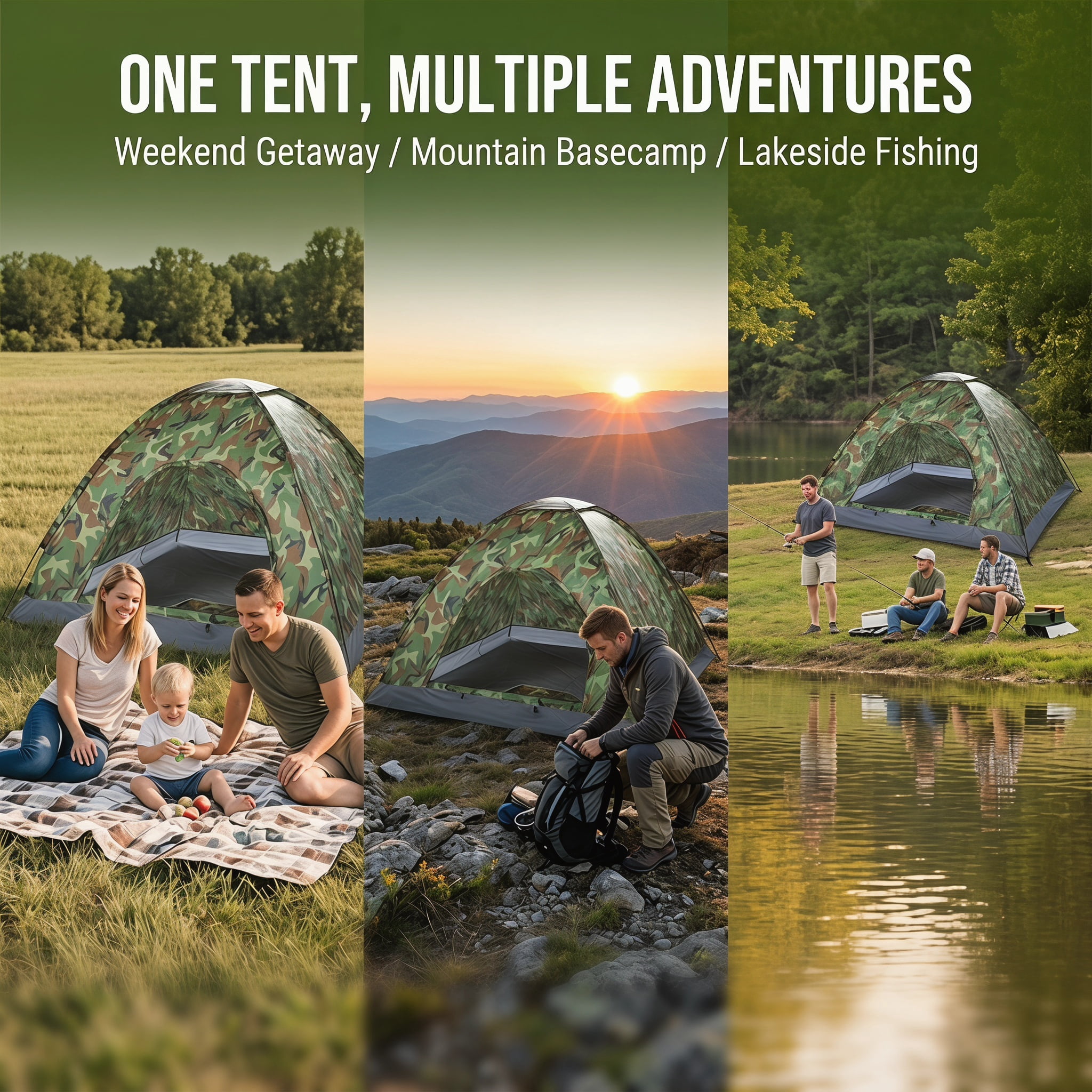 3-4 Person Camouflage Camping Dome Tent, Waterproof Outdoor Backpacking Tent