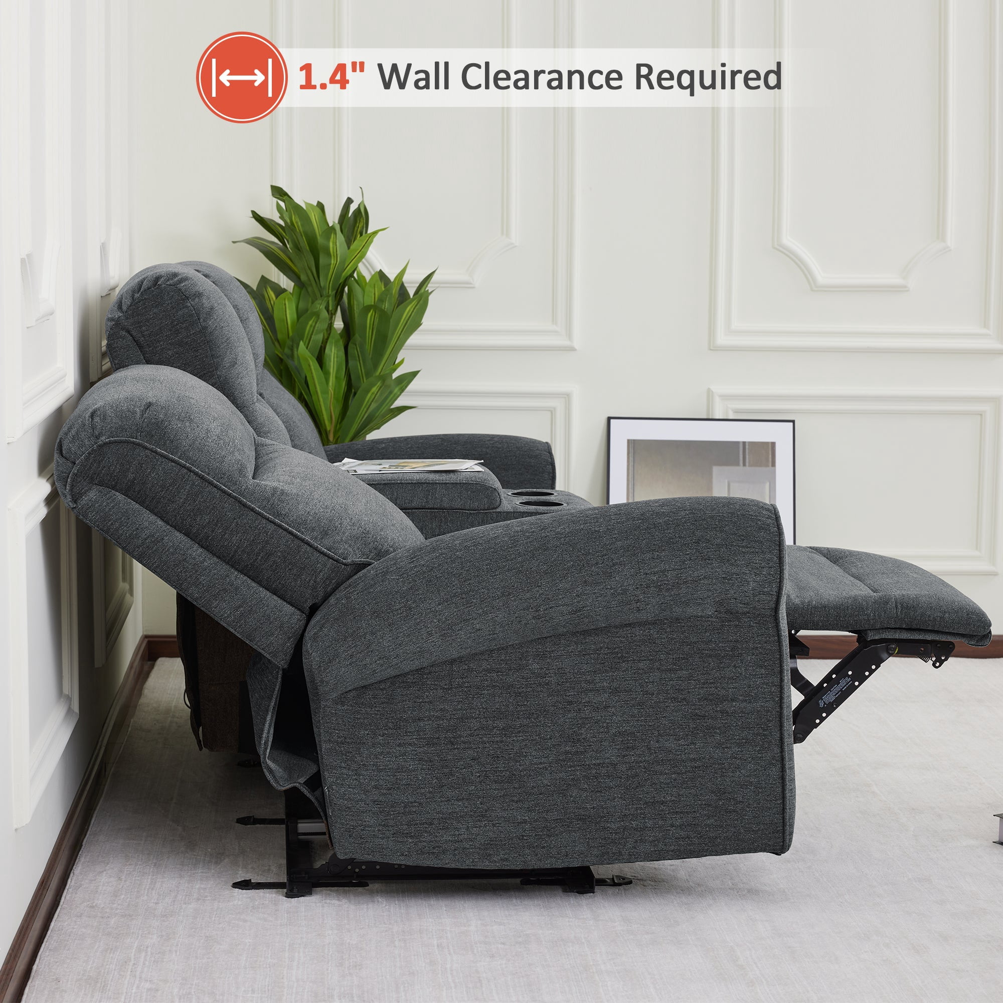 MCombo 78.3" Wall Hugger Power Loveseat Recliner Sofa with Console, Reclining Loveseat with USB Ports, Cup Holders, for Small Spaces Living Room RV, Fabric PR635M2 (Dark Grey)