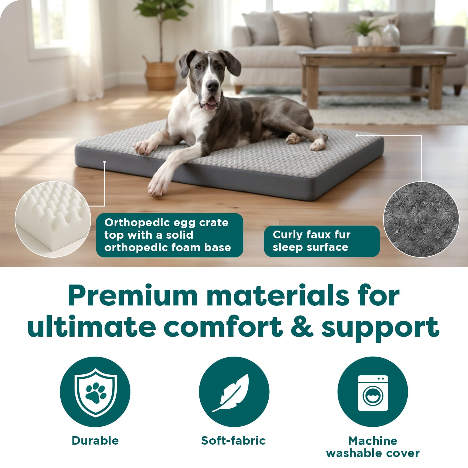 FurHaven Ultra Plush Orthopedic Deluxe Mattress Pet Bed for Dogs & Cats - Gray, Jumbo Plus