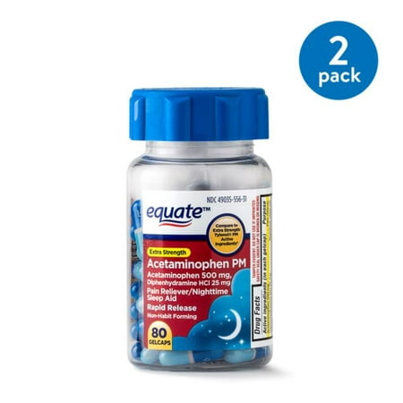 Best (2 Pack) Equate Extra Strength Acetaminophen PM Rapid Release Gelcaps, 500 mg, 80 Ct deal Best (2 Pack) Equate Extra Strength Acetaminophen PM Rapid Release Gelcaps, 500 mg, 80 Ct deal