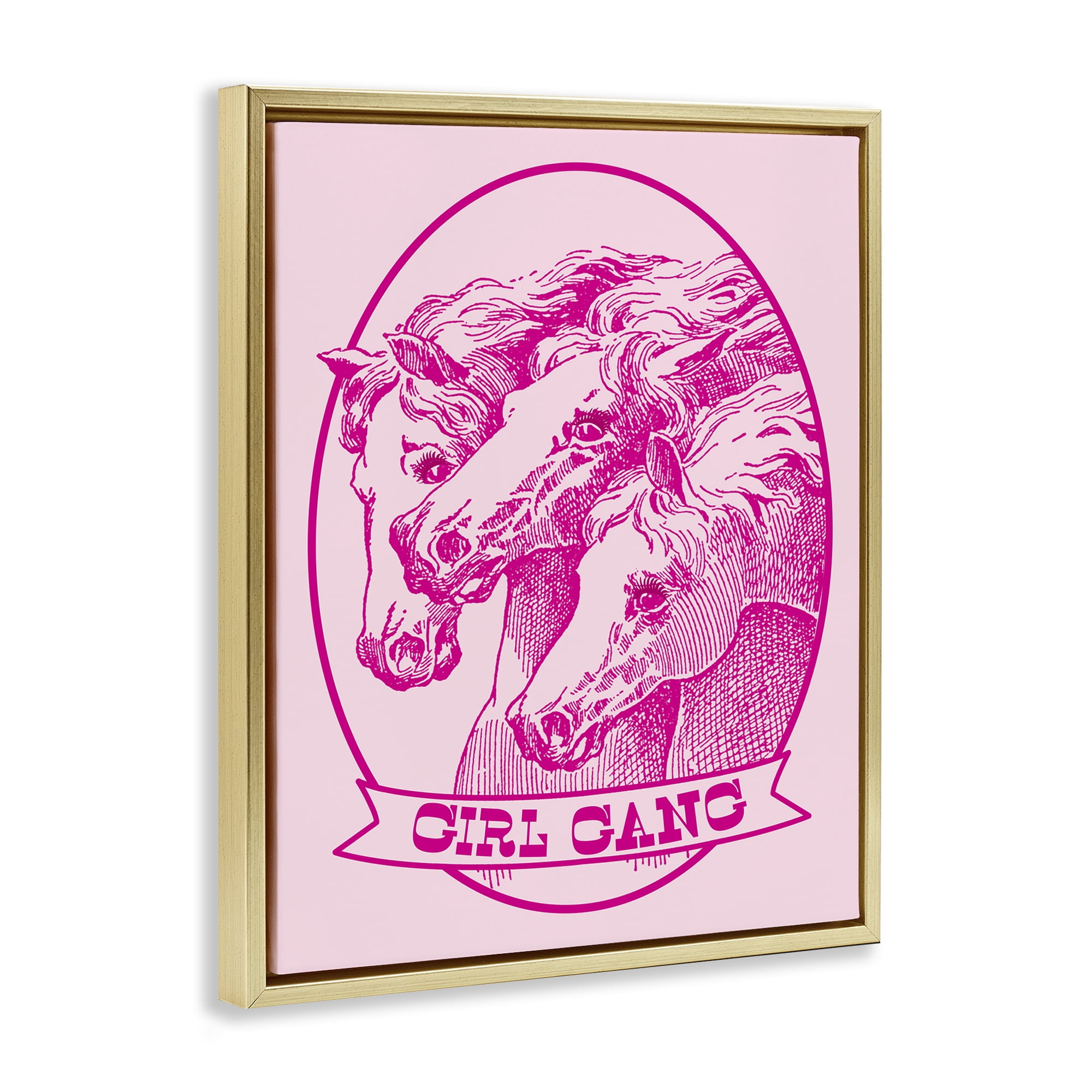 Stupell Industries Girl Gang Horses Animals Painting Gold Floater Framed Canvas Art Print Wall Art, 17 x 21