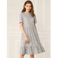 thumbnail image 2 of Allegra K Vestido A-Línea Dobladillo Volante Decoración De Botones Manga Corta Estampado Floral Suelto Para Mujeres Gris L Unique Bargains ajustado, 2 of 6