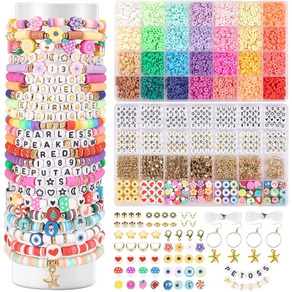 Monebena Friendship Bracelet Kit,4660 Clay Beads Bracelet Making Kit,Flat Preppy Beads for Jewelry Making,Polymer Heishi Beads with Charms Gifts for Teen Girls Crafts M01