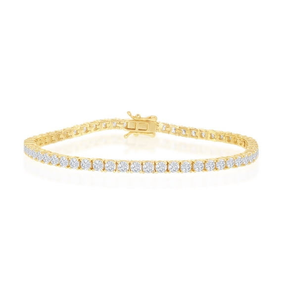iJewelry2 Gold Plated Sterling Silver 3mm Prong-Set Round CZ Bridal Tennis Bracelet