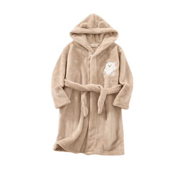 LYMAYTER Hooded Bathrobe for Boys Girls Soft Coral Pajamas Toddler Kids Unisex Dressing Robe 1-12Y