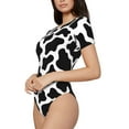 thumbnail image 2 of Balery Women'Scow Print Black White Crew Neck Round Neck Short Sleeves Slim Fit Casual Basic Extender Bodysuit Daily Jumpsuit T Shirts-Xx-Large, 2 of 9