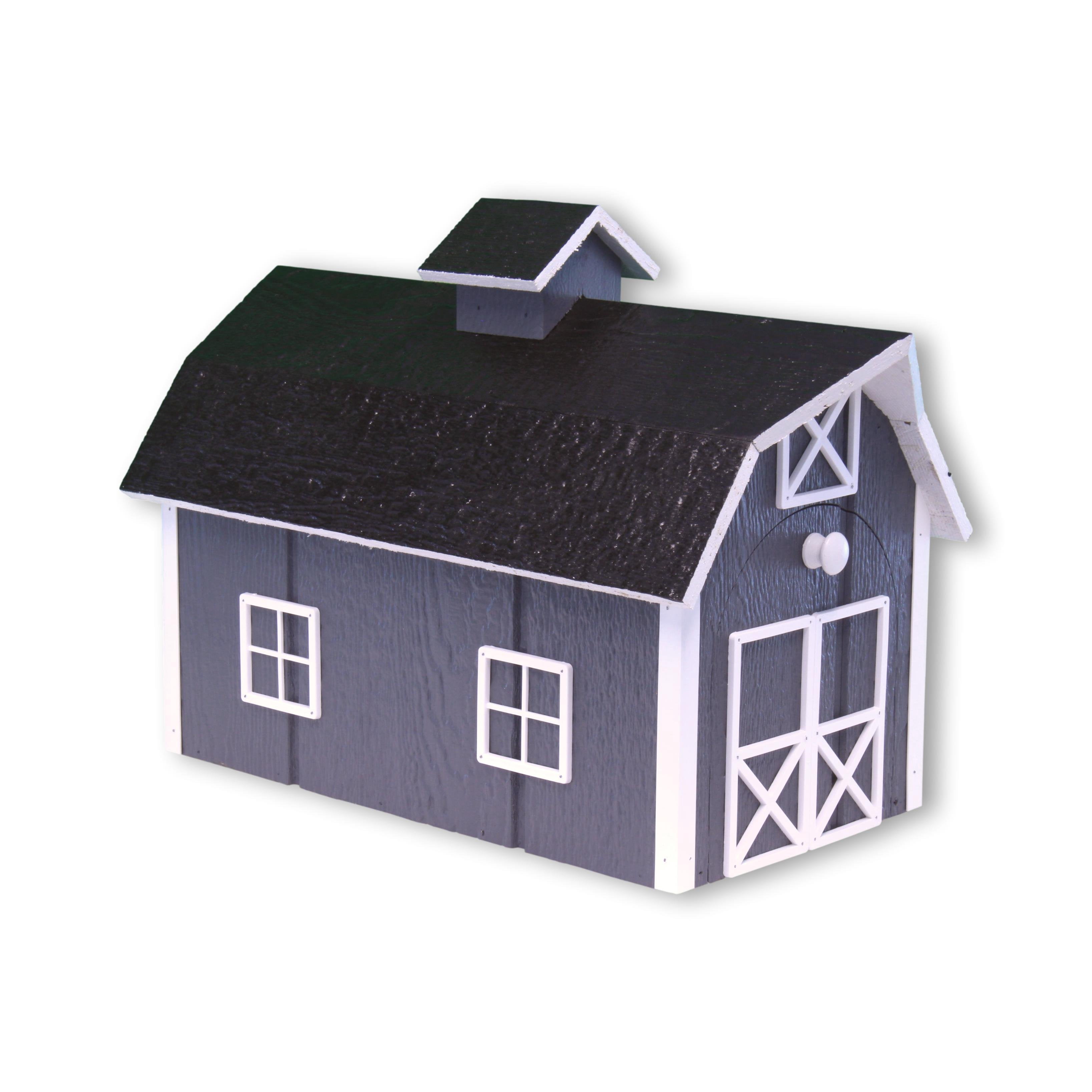 AmishToyBox.com Deluxe Wooden Mailbox, Post Mount, Dutch Barn Style Dark Gray and White