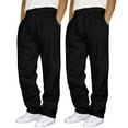 thumbnail image 2 of LIIPEE Casual Pants For Men Solid Color 2 Pack Elastic Waist Drawstring Wide Leg Pants Trousers With Pockets Male Stylish Homewear Pants,Black,L, 2 of 3