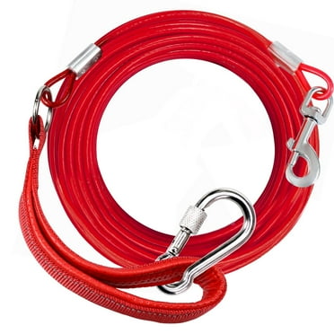 Furggis 10ft Dog Leash Chew Proof, Tie Out Cable for Dogs Heavy Duty with Comfortable Padded Handle for Dogs Up to 125lbs, Red