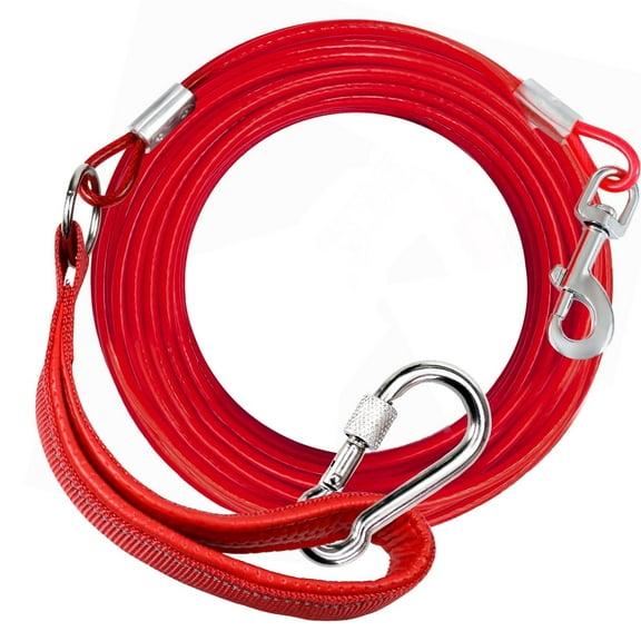 10ft Dog Leash Chew Proof, Tie Out Cable for Dogs Heavy Duty with Comfortable Padded Handle for Dogs Up to 125lbs, Red