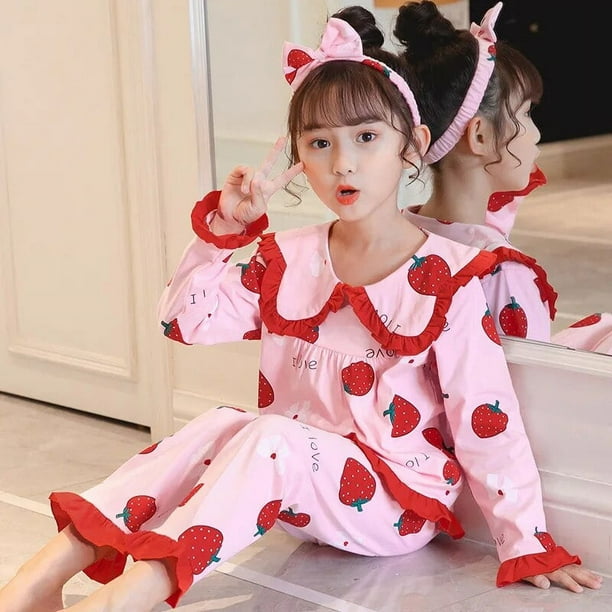Conjuntos de pijamas informales para niñas, camisa de solapa de manga larga con estampado de dibujos animados, Tops con pantalones, ropa de dormir suelta para bebé, primavera y verano, novedad