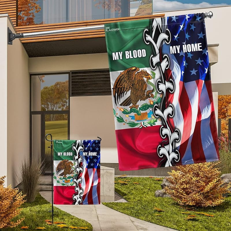 Mexican American, My Home My Blood Flag - 4th of July, Independence Day Decorations For Home, Garden Flag 12x18 - USA House Garden Flags Premium Polyester, Decorative Outdoor Flags