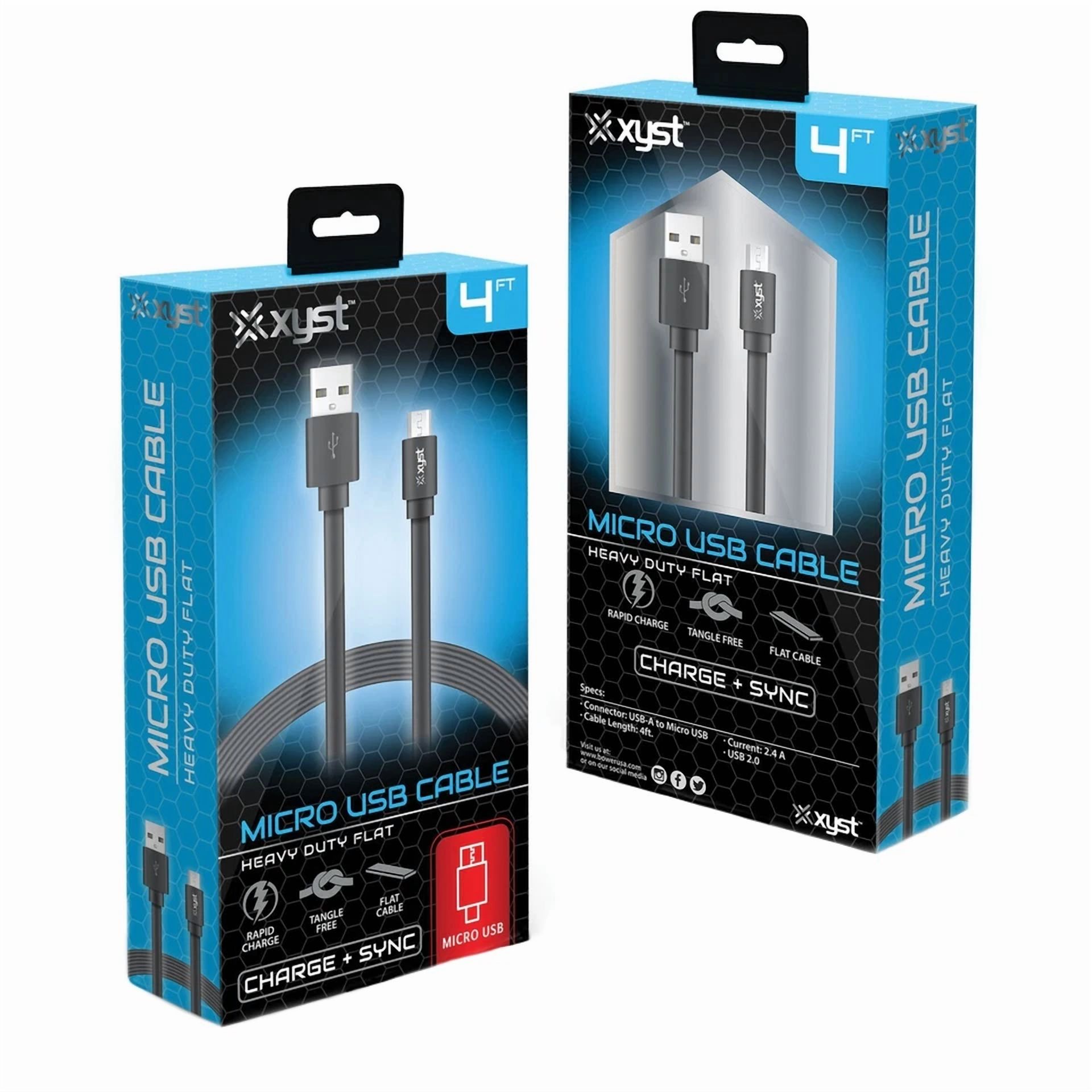 BUTTERFLY- Xyst(Tm) Xys-M4204F Charge And Sync Usb To Micro Usb Flat Cable, 4 Ft. (Black)