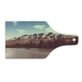 thumbnail image 2 of Mountain Cutting Board, High Canadian Rock Mountains and River with Trees Cloudy Sky Snow Tops Landscape, Tempered Glass Cutting and Serving Board, Wine Bottle Shape, Multicolor, by Ambesonne, 2 of 5