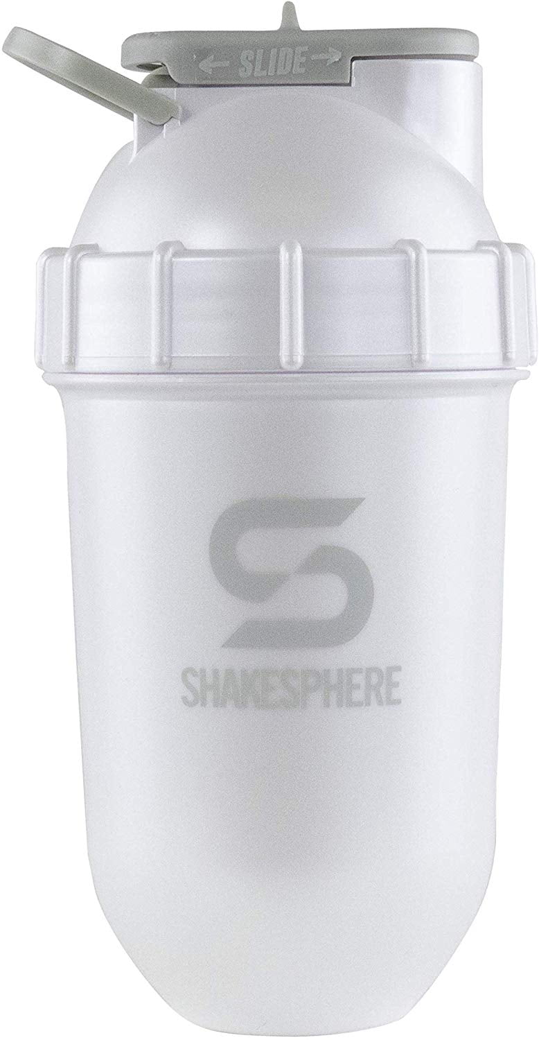 Smoothies Matte Gray ShakeSphere Tumbler VIEW: Protein Shaker Bottle with Side Window 24oz ● Capsule Shape Mixing ● Easy Clean Up ● No Blending Ball Needed ● BPA Free ● Mix & Drink Shakes More