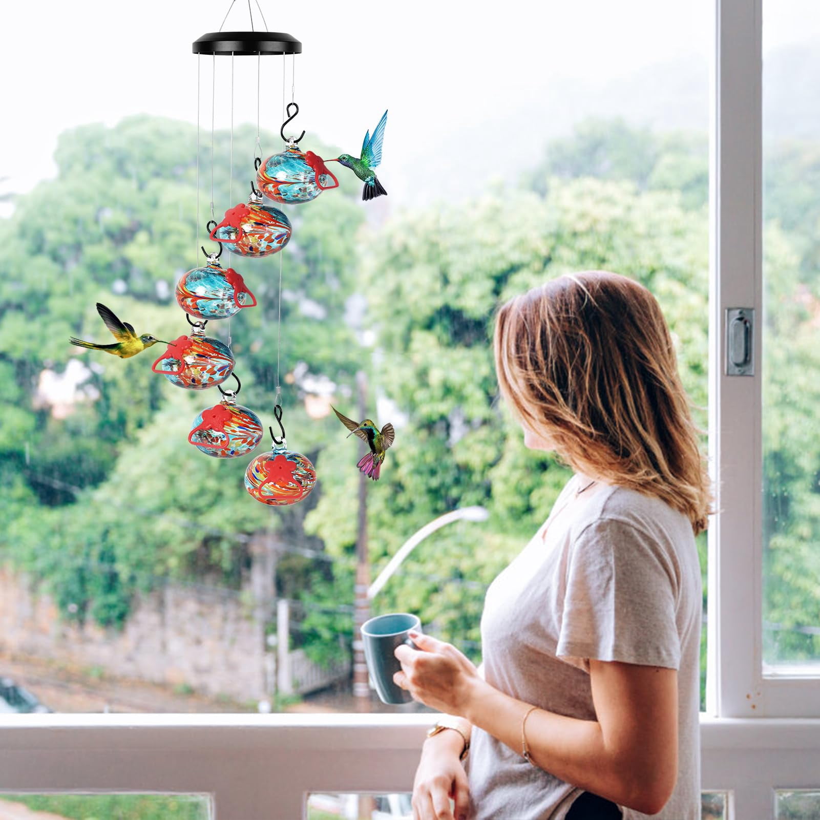 Charming Wind Chimes Hummingbird Feeders For Outdoors Hanging Ant And Bee Proof Never Leak Gift People(blue)