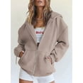 thumbnail image 3 of Womens Zip Up Hoodies Oversized Sweatshirts Fall School Fashion Outfits Casual Jackets Winter Clothes Brown XL, 3 of 7