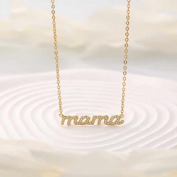 Nvzi Regalos para el día de la madre para mamá Collares para mamá Regalo de cumpleaños para mamá Collar con letras de acero inoxidable (oro)