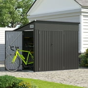 Dateyes 8' x 4' Metal Storage Shed with Triple Doors, Lockable Lean-to Design & Vents, Black