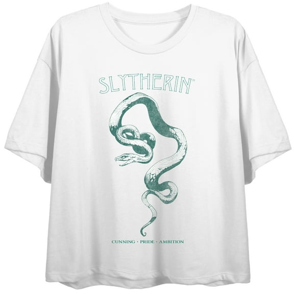 Harry Potter Slytherin Traits Juniors White Boyfriend Crop T-shirt-Medium