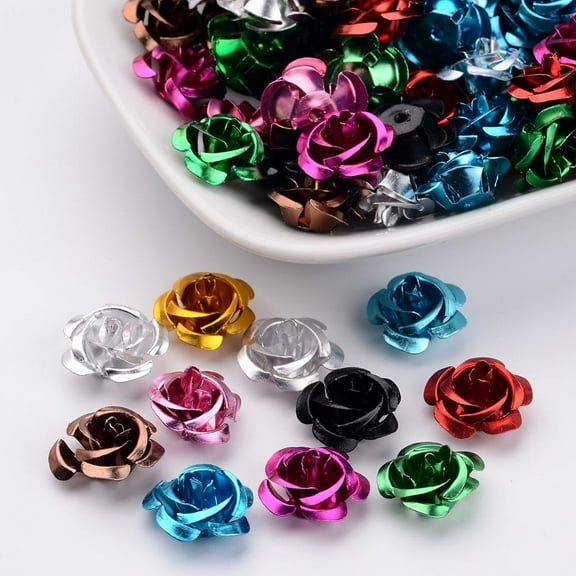 100pc Aluminum Rose Flower Tiny Metal Beads Mixed Color 14x8~14mm Hole: 1mm