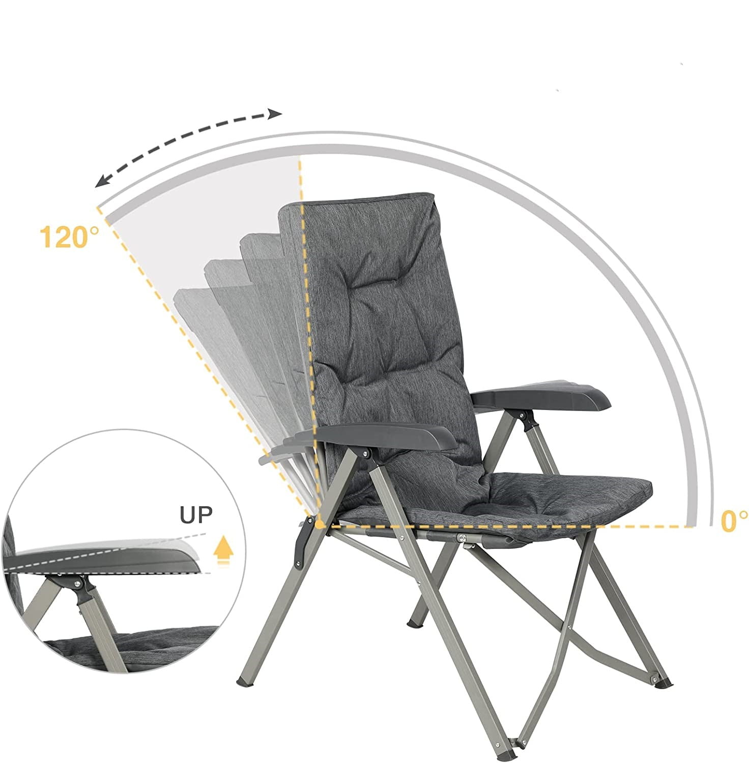 XY Folding Camping Recliner Chair Fully Padded with Adjustable High