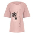 thumbnail image 6 of Pink Women's Short Sleeve T-shirt, Women'S Cotton Linen Shirts Summer Casual Boho Floral Short Sleeve Blouse Oversized Loose Ladies Tunic Tops,Women's Short sleeve T-shirt XL, 6 of 6