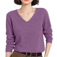 thumbnail image 2 of Women's Soft V Neck Long Sleeve Sweater Fall Casual Regular Fit, Basic Knit Pullover Top Purple S, 2 of 4