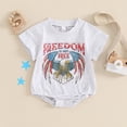 thumbnail image 2 of Okbabeha Newborn Romper Baby Boy Girl Infant Bubble Romper Baby 4th Of July Outfit Letter Eagle Print Short Sleeve Bodysuit, 2 of 8