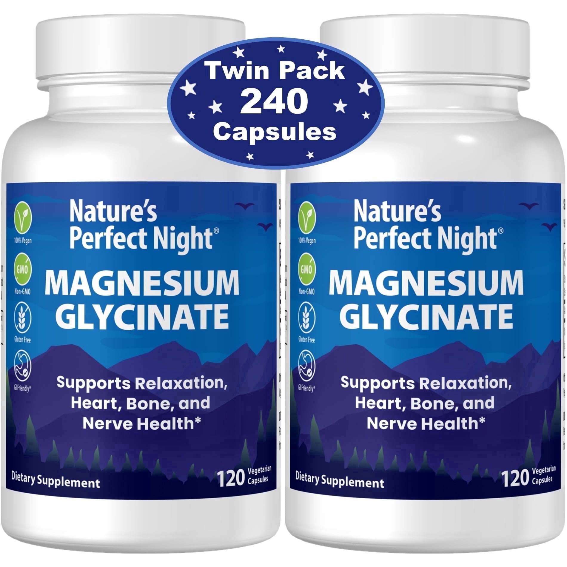 Nature's Perfect Night Magnesium Glycinate Supplement Capsules, 120 Count 2-Pack