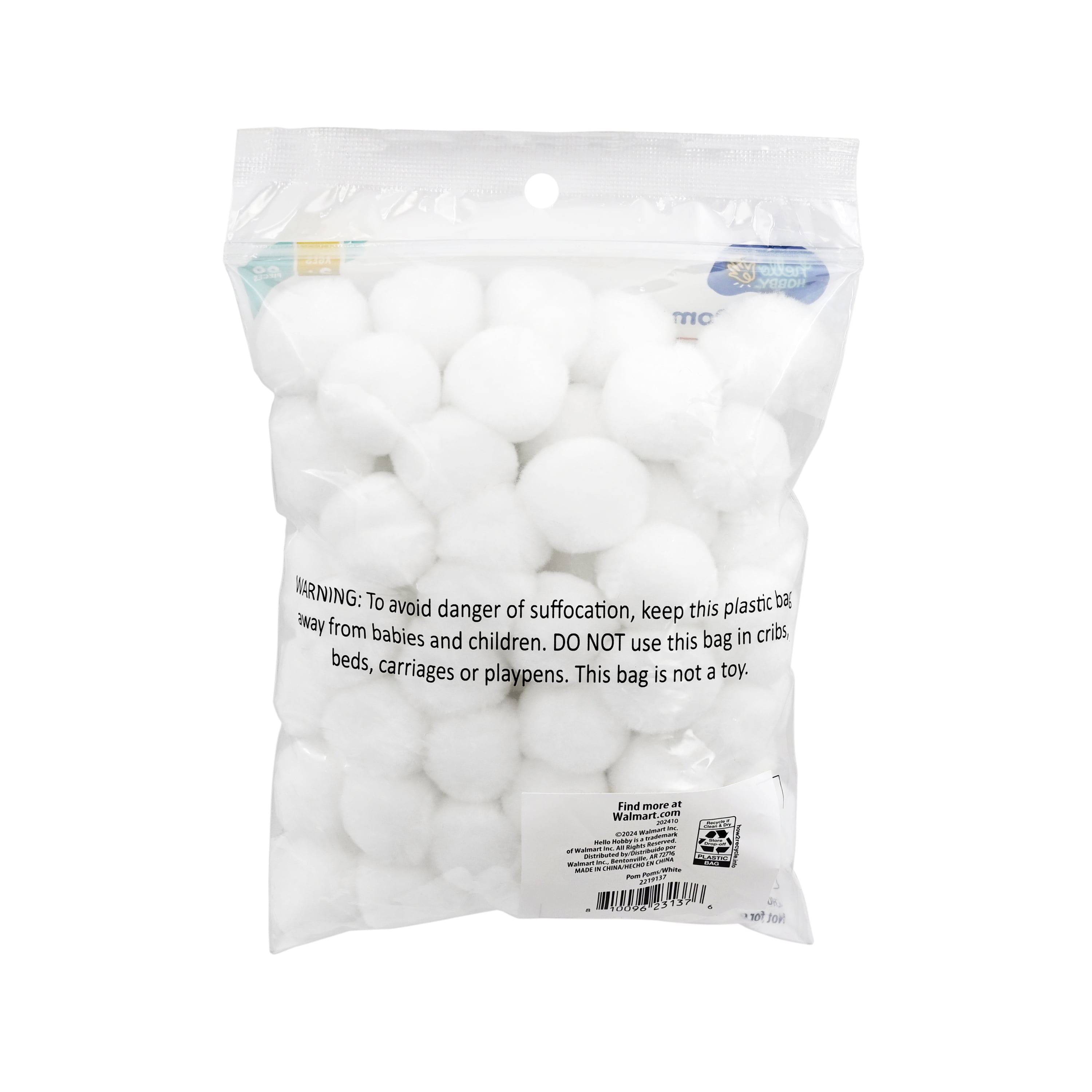 Hello Hobby White Craft Pom Poms, 1 inch, 80 Piece Set for DIY and Crafts