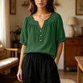 thumbnail image 3 of Lenpel Womens Dressy Casual Blouses V Neck Balloon 3/4 Length Sleeve Tops Fashion Button Front Loose Fit Shirts, 3 of 6