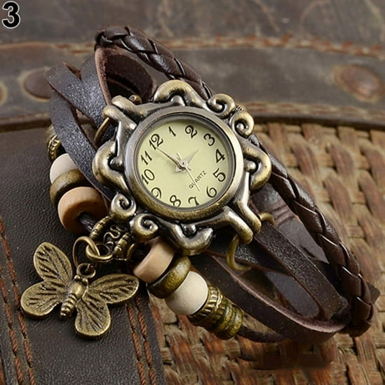 Archer Women s Casual Vintage Multilayer Butterfly Faux Leather Bracelet Wrist Watch Walmart