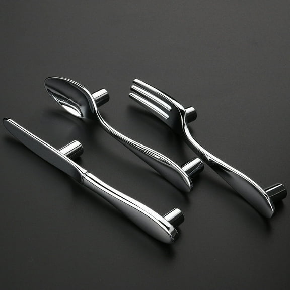 Raindrops Spoon Fork Drawer Pulls Knobs Silver 3pcs