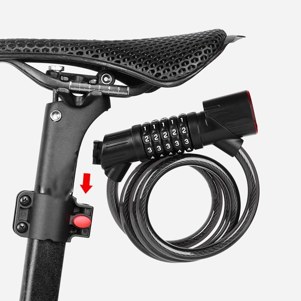 CENL Smart Bike Lock with LED Tail Light - 5-Digit Code, 1.2m Steel Cable