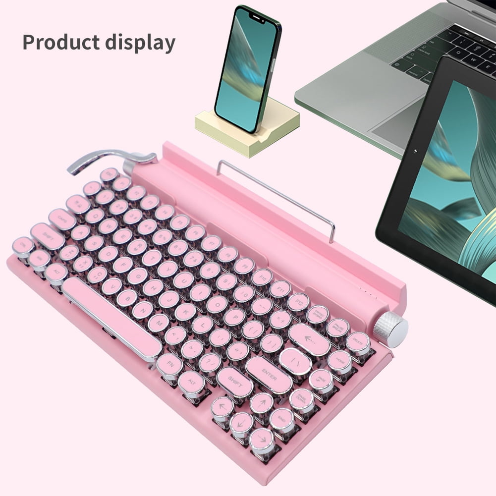 83-Key Retro Mechanical Keyboard,Dot Typewriter Mechanical Wireless Bluetooth Keyboard, For Smart Phone, Tablet Laptop/Desktop, Gaming Mechanical Keyboard with Wired/Bluetooth Mode (Pink)
