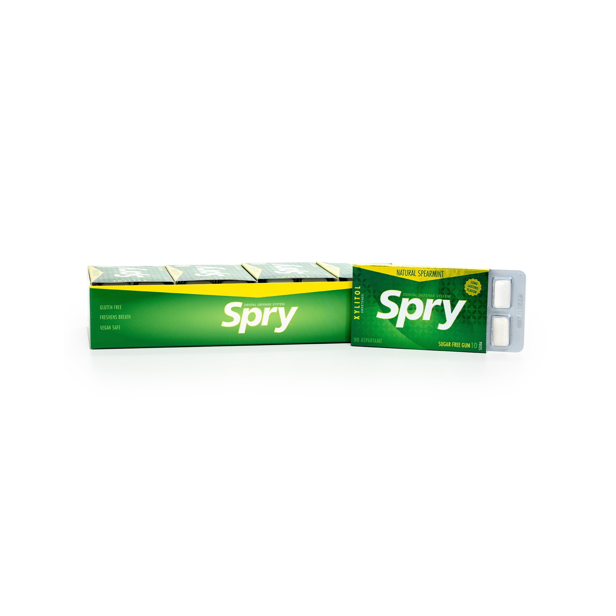 Spry Xylitol Chewing Gum, Aspartame-Free Sugar-Free, Spearmint, 10 Pieces Blister Cards 20 pack